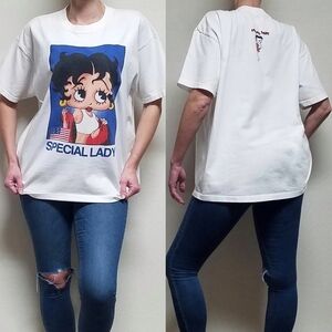 Rare Vintage 90s Betty Boop Special Lady USA Flag White Short Sleeve Tee XL
